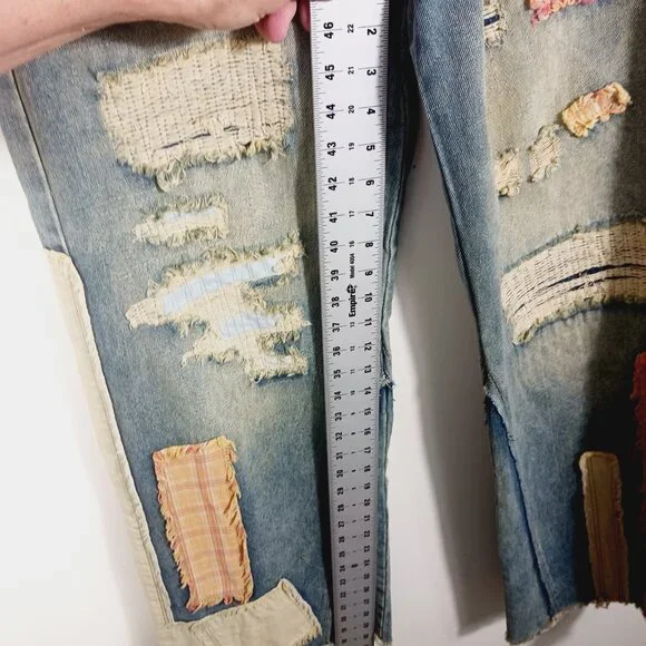 Oli & Hali Dawn Patchwork Wide Straight Jeans Size Small Mixed Media, Retro Edgy - Picture 13 of 16